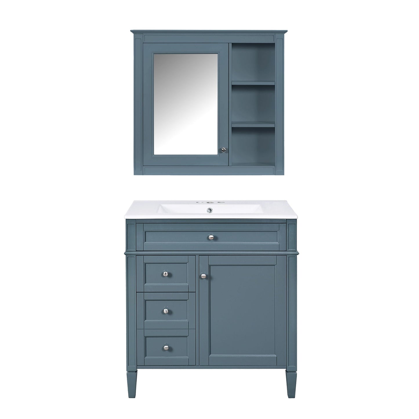 Bathroom Vanity With Medicine Cabinet, Royal Mirror Cabinet, Modern Bathroom Storage Cabinet With 2 Soft Closing Doors And 4 Drawers