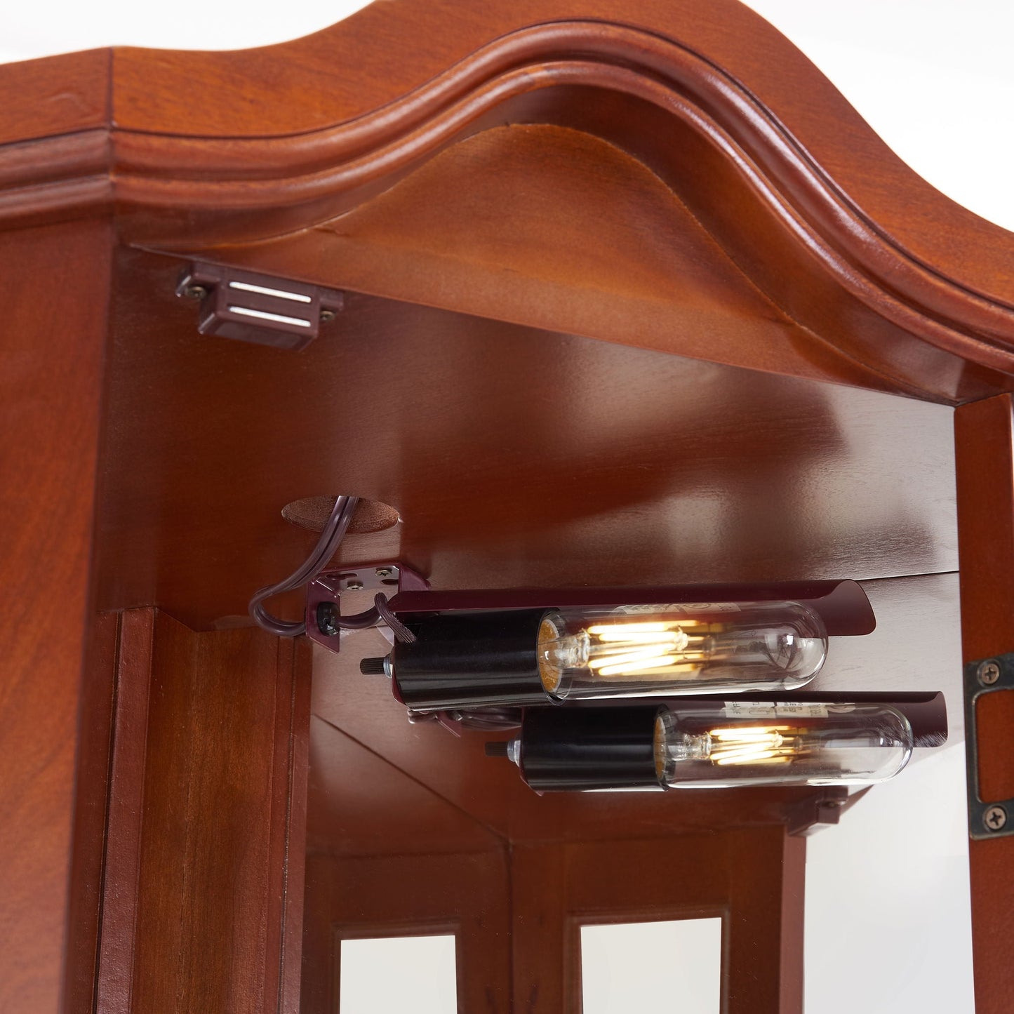 Corner Curio Cabinet With Lights, Adjustable Shelves, Mirrored Back - Walnut
