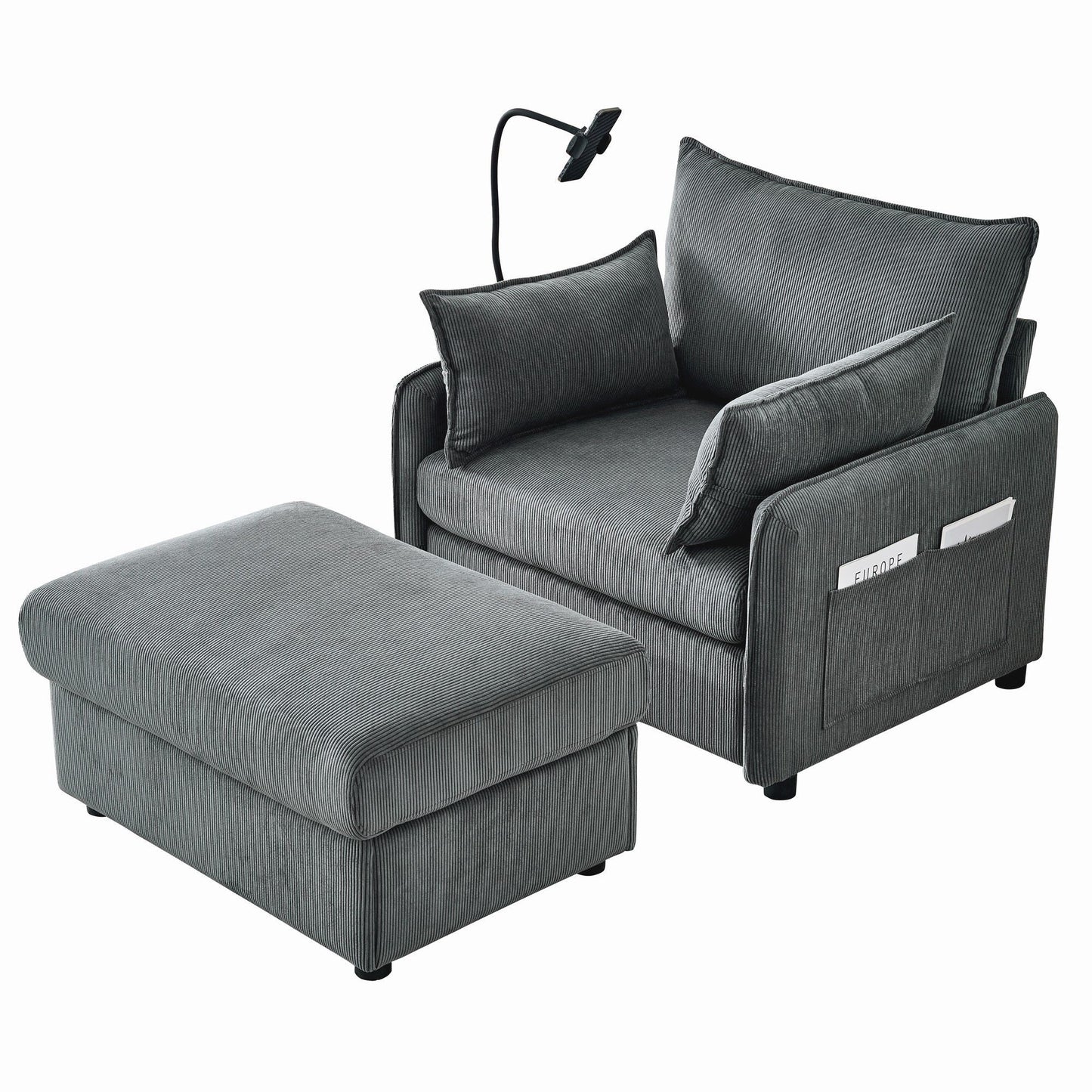 Comfy Oversized Chaise Lounge Chair With Ottoman And Storage
