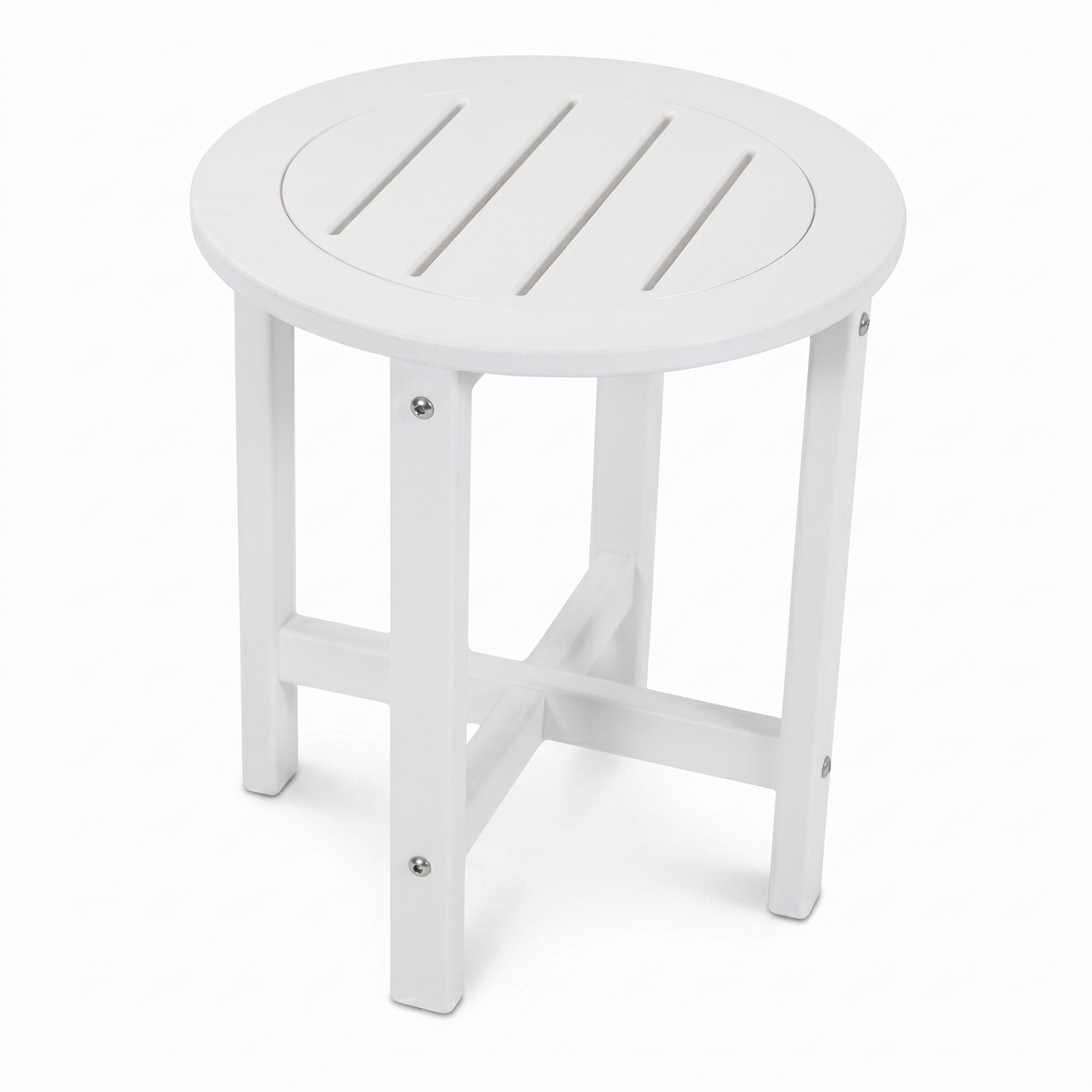 White HDPE Outdoor Side Table, 16 in. Round All-Weather Patio End Table