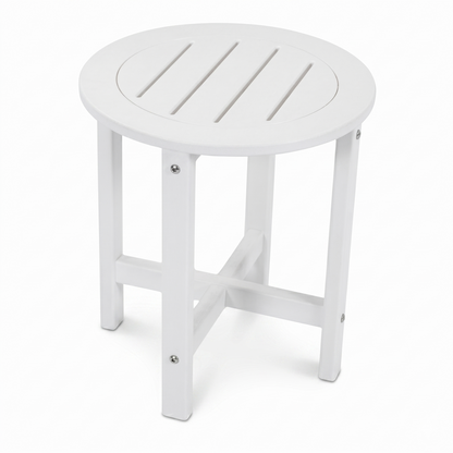White HDPE Outdoor Side Table, 16 in. Round All-Weather Patio End Table