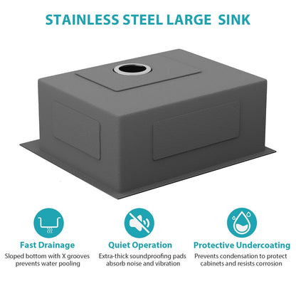 25 x 22 x 9 Inch Kitchen Sink Drop-In 16 Gauge Stainless Steel Single Bowl