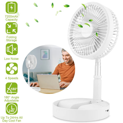 Portable Folding Desk Table Fan Quiet USB Rechargeable Telescopic Standing Floor Fan w/ 4 Speeds Adjustable Height 180¡ Tilting Angle For Office Home