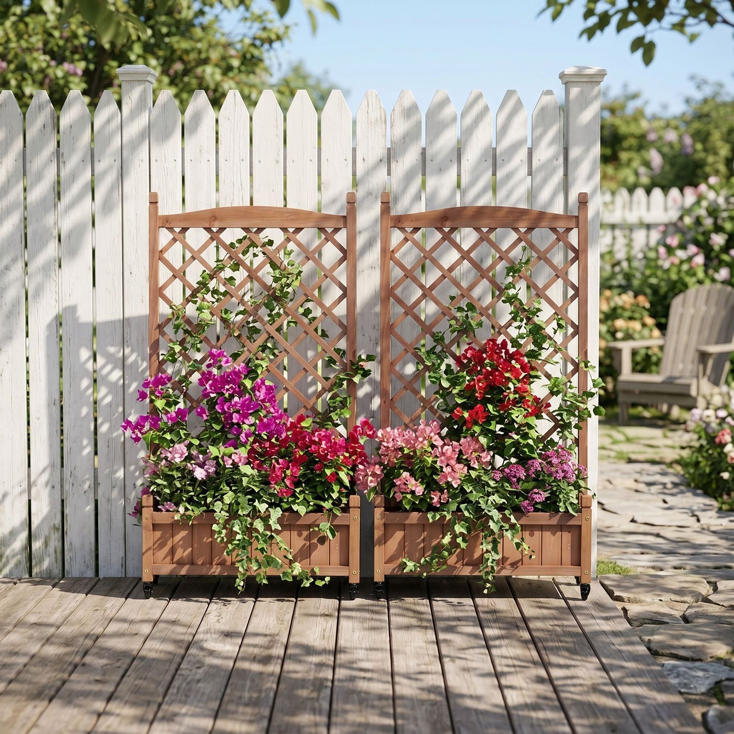 Raised Garden Bed With Trellis 2 Pack, Outdoor Planter Box & Plant Stand With Climbing Racks - Brown