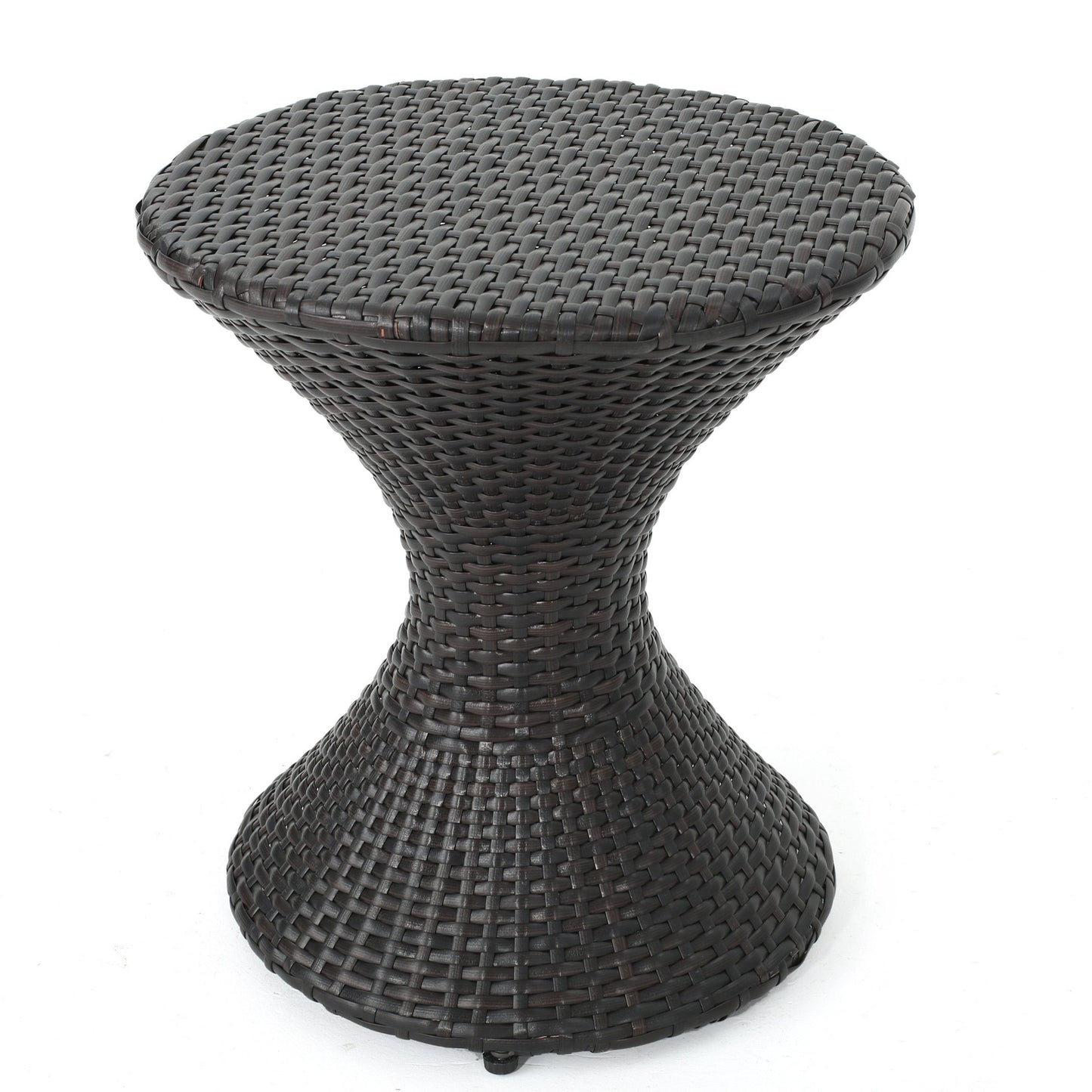 Outdoor 16-Inch Multi-Brown Wicker Hourglass Side Table