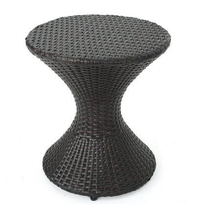 Outdoor 16-Inch Multi-Brown Wicker Hourglass Side Table