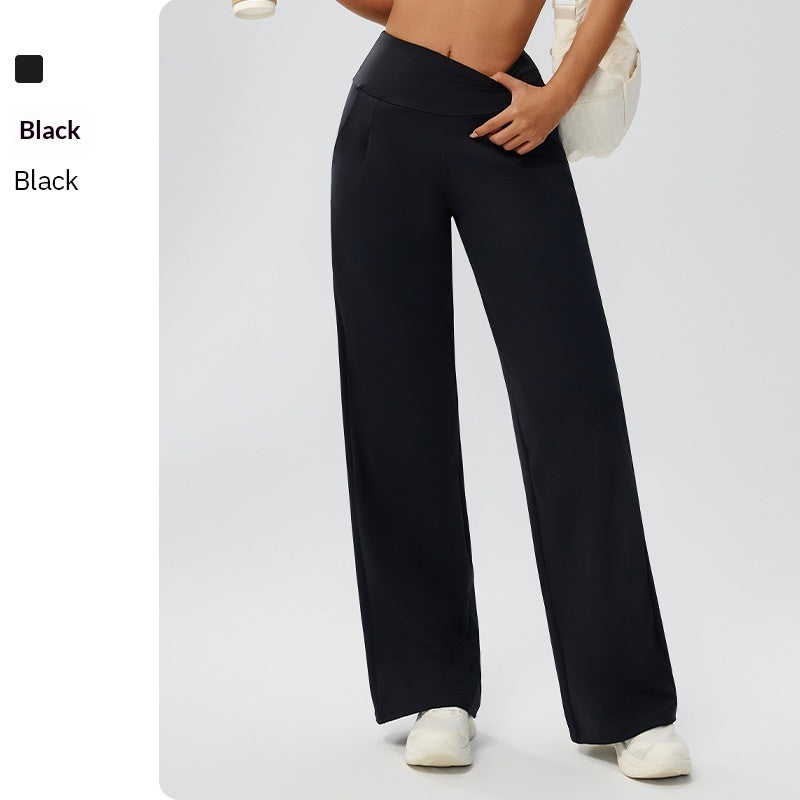 Tummy-control Bare-feel High-waist Yoga Pants Outdoor Straight-leg Trousers