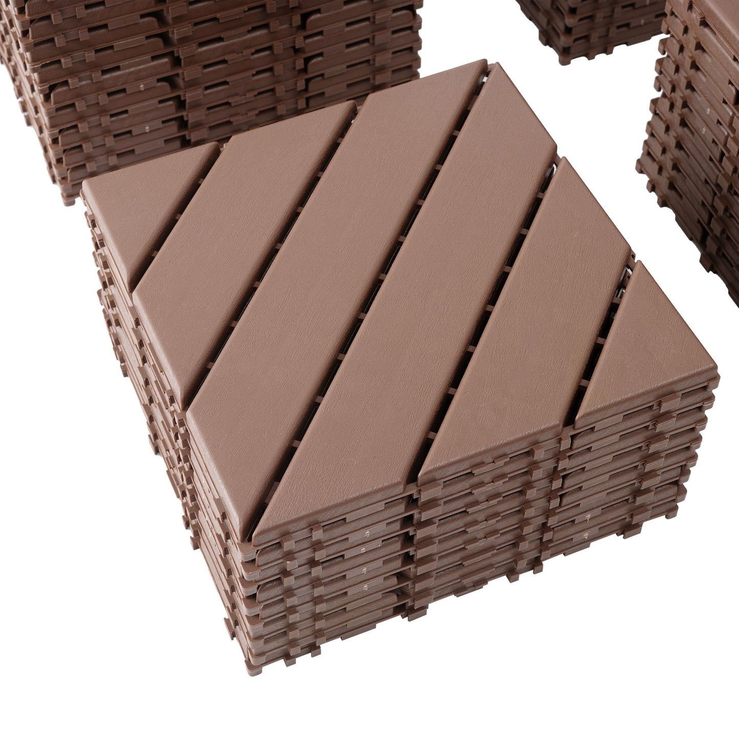 Interlocking Deck Waterproof Outdoor Patio Tiles (Set of 44) - Brown