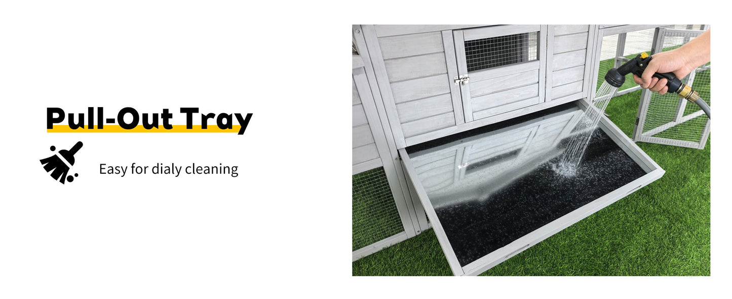 141" Gray Large Wooden Chicken Coop with Nesting Box