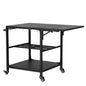 Outdoor Grill Table, Prep Cart With Wheels, Storage Shelf And Hooks - Black
