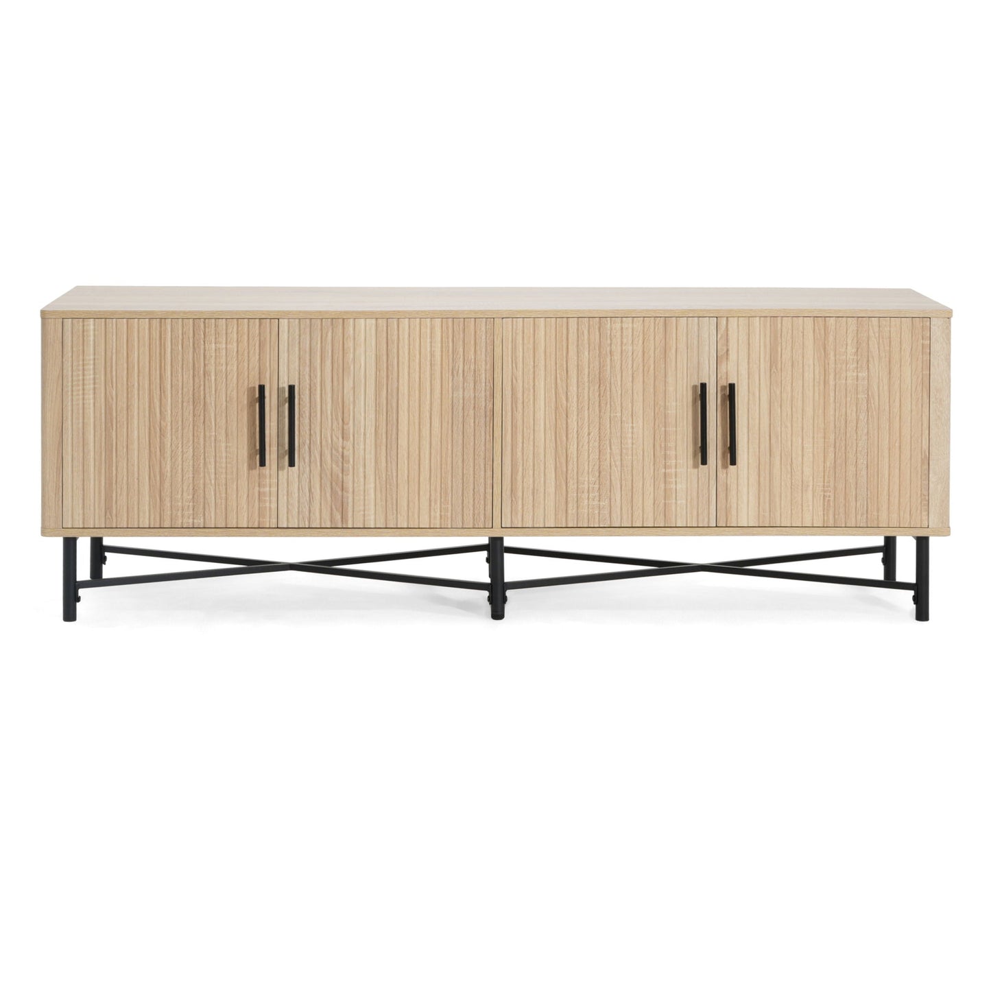 4 Door TV Cabinet with Adjustable Shelves and Storage Spaces