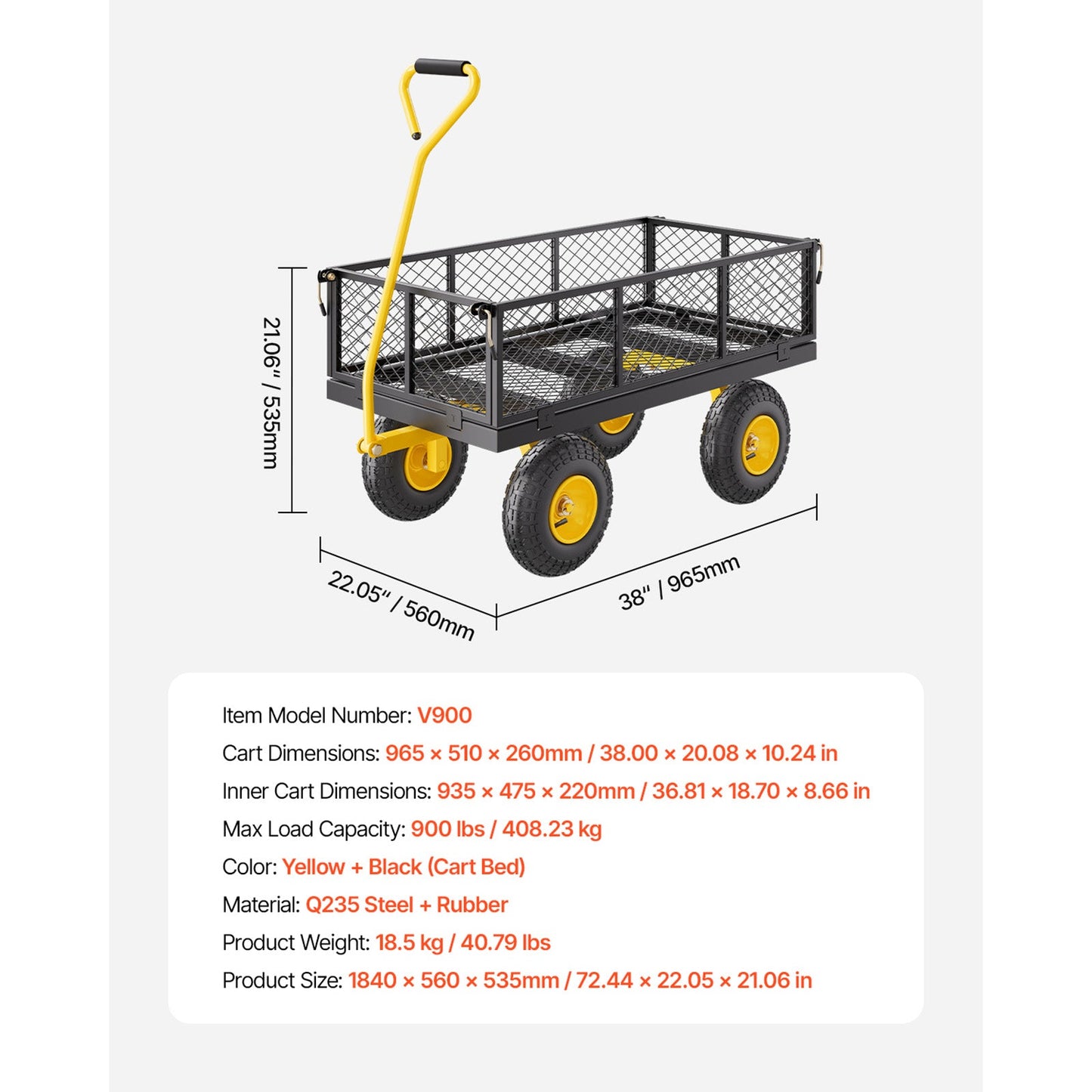 900 Lbs Heavy Duty Steel Garden Cart