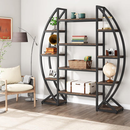 Triple Wide Oval Etagere Bookcase With Shelves For Living Room
