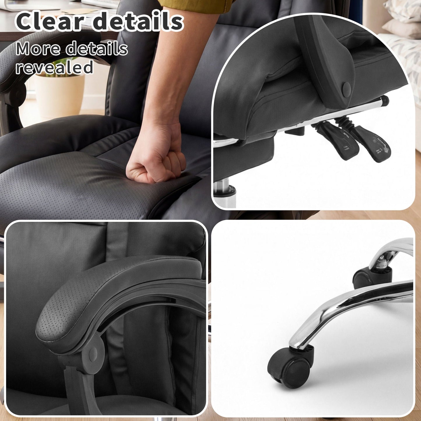 Executive Office Chair With Foot Rest, Adjustable Height - Black