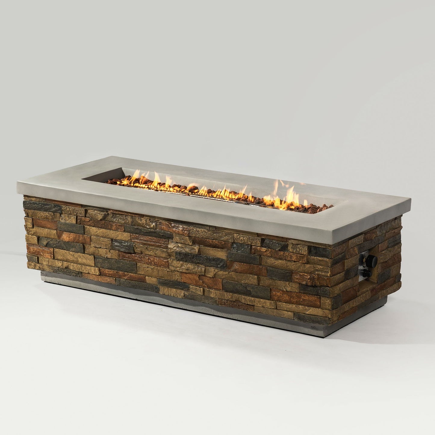 Propane Gas Fire Pit Table, 60000 Btu Rectangular For Outside Patio - Sandstone
