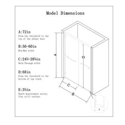 Aluminum Frame Double Double Soft Close Shower Door, Tempered Glass And Dual Stainless Steel Handles