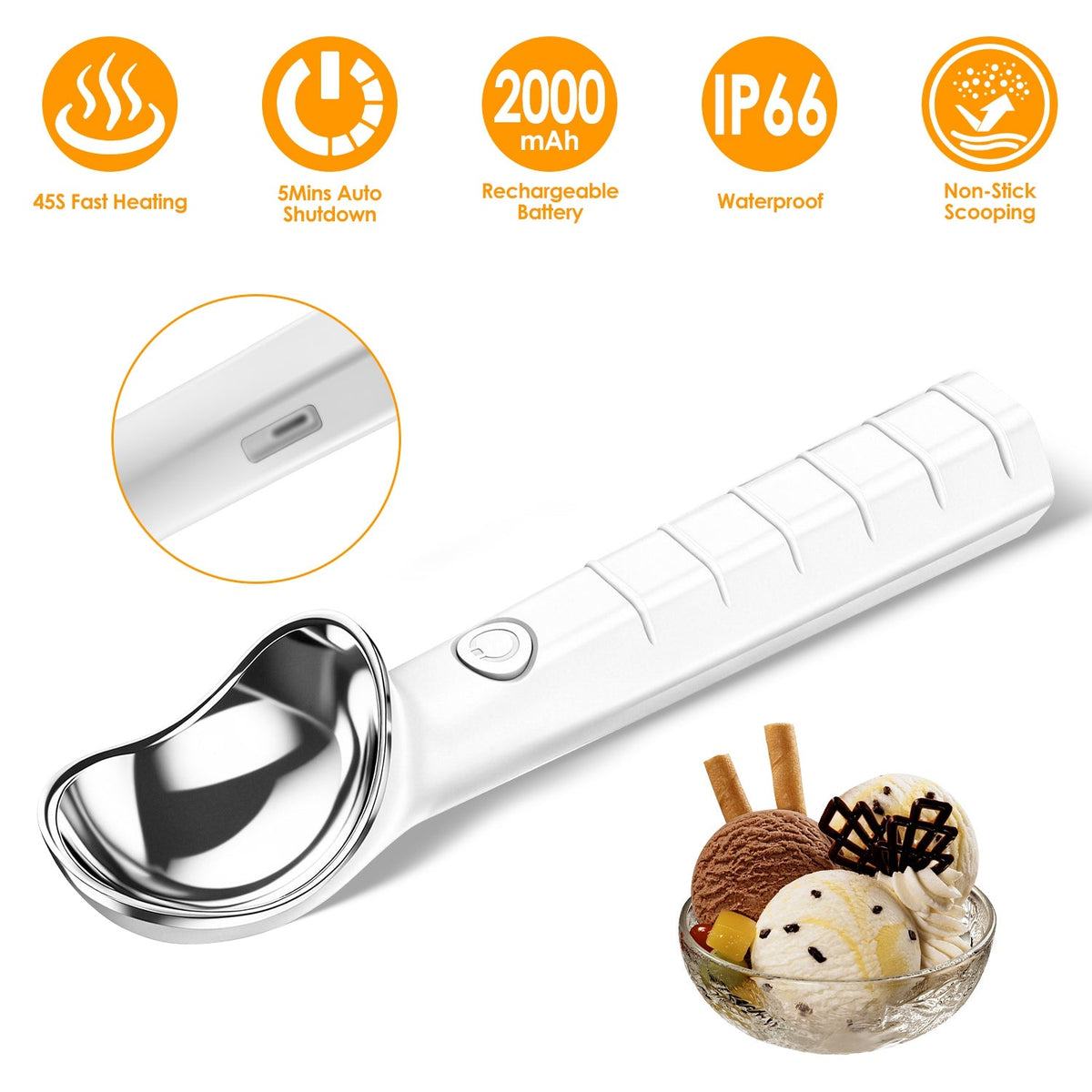 Heated Ice Cream Scoop - Rechargeable Electric with Fast Heating
