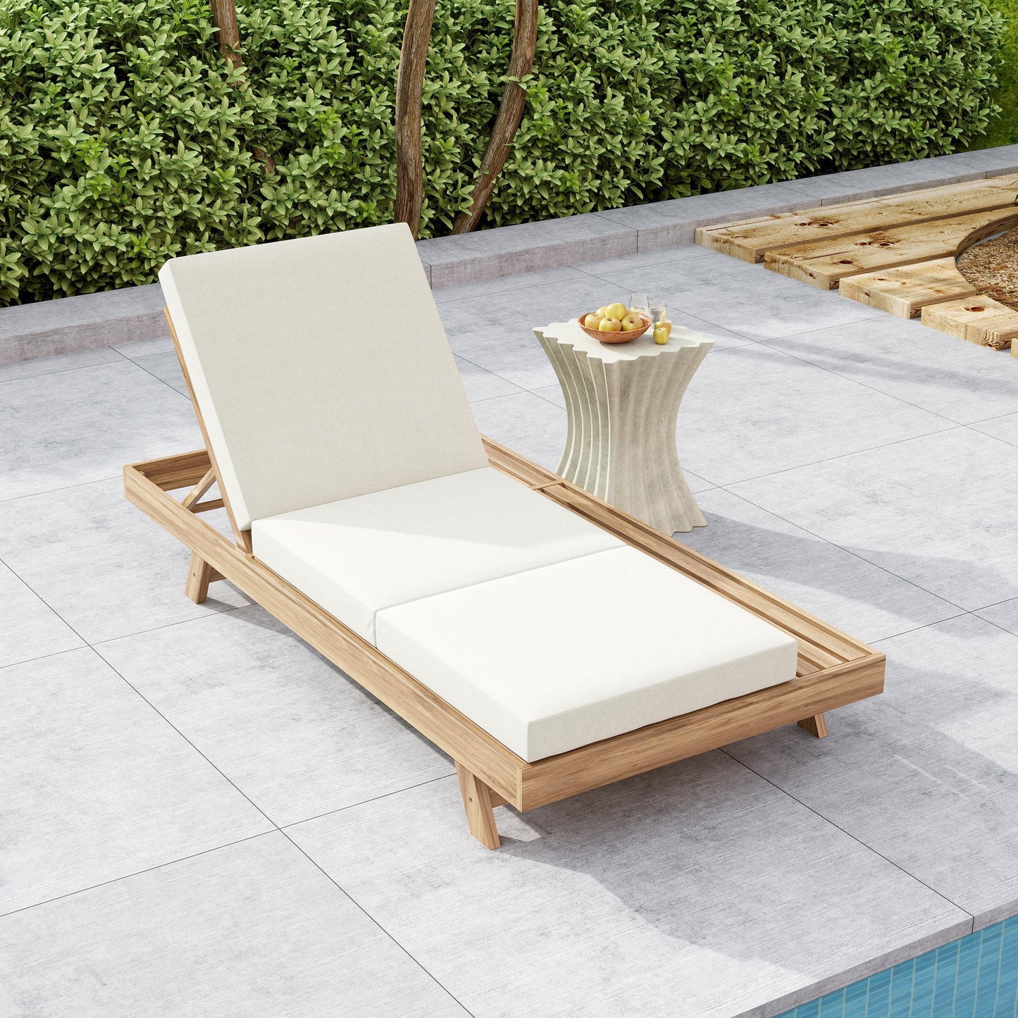 Lounge Chaise Set, Space Available On One Side, Acacia Solid Wood In