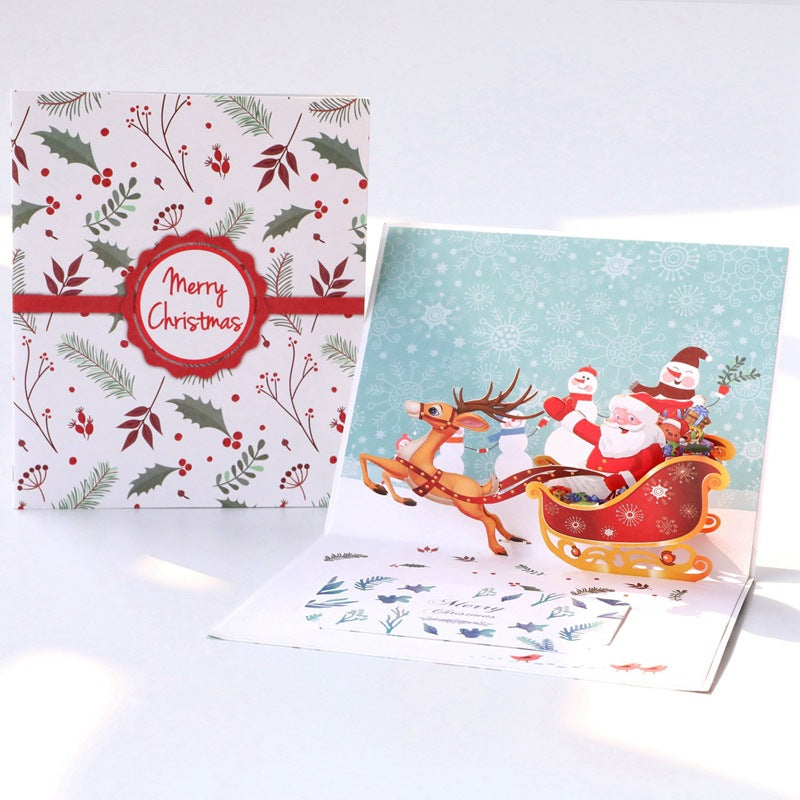 3D Christmas Pop-up Greeting Card Deer Cart