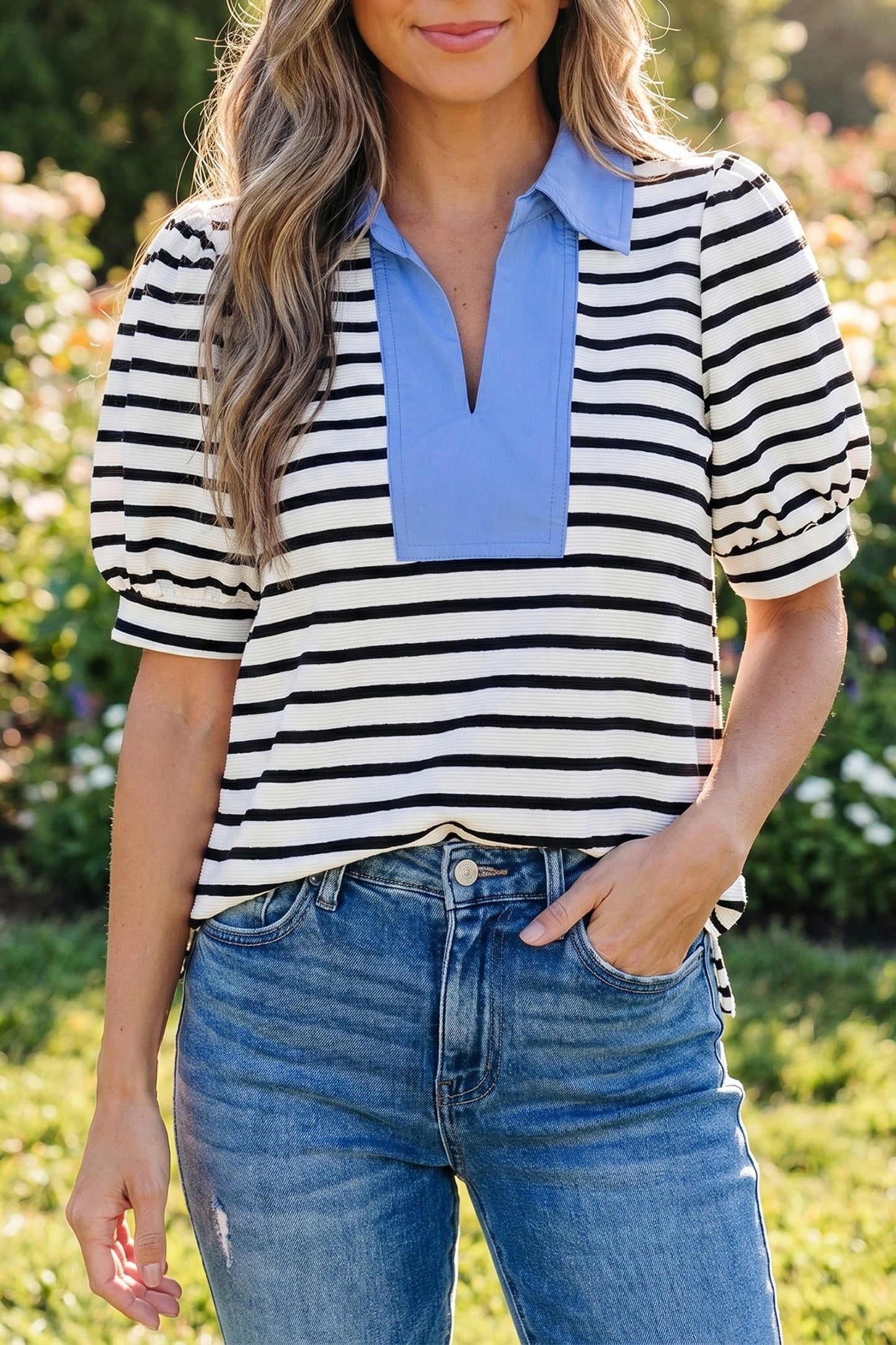 Lina Block Polo Collar Blouse