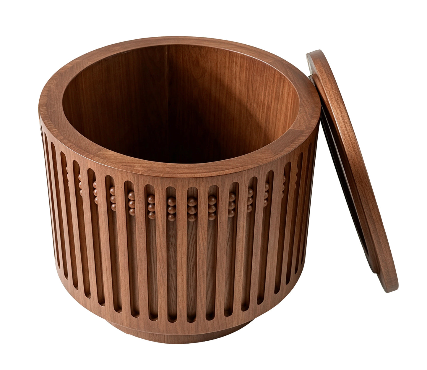 18.9" Round Wooden Side Table with Cylinder Lattice Design