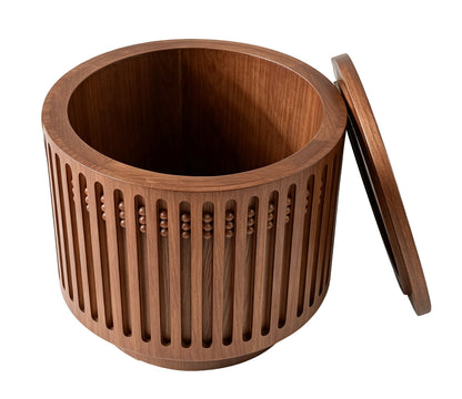 18.9" Round Wooden Side Table with Cylinder Lattice Design
