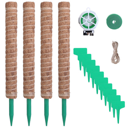 4Pcs Coco Coir Extendable Moss Pole for Climbing Plants Plant Support with 10 Labels 6.6Feet Jute Rope 6.6 Feet Fasten Strap 65.6 Feet Twist Tie Indoo