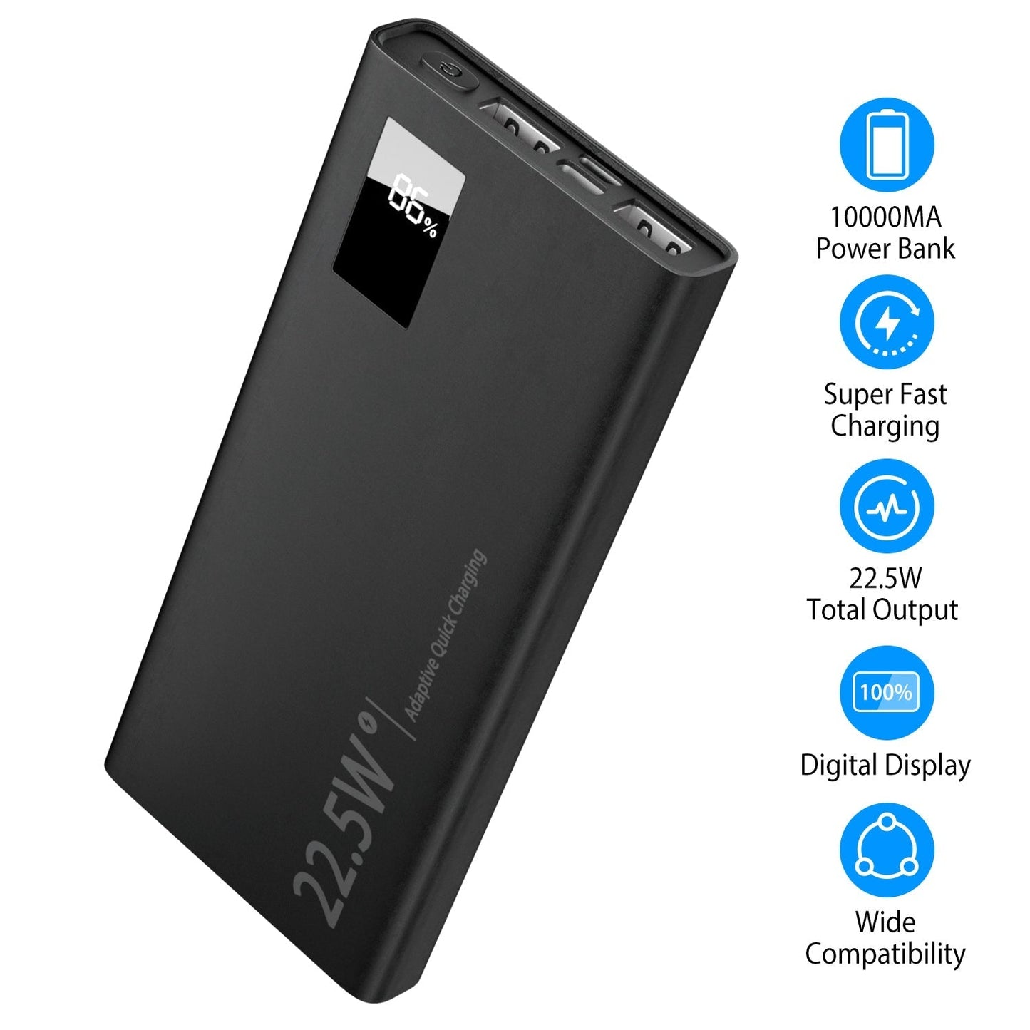10000Mah Power Bank Portable Charger External Battery Pack 22.5W Super Fast Charging PD &QC 3.0 with LED Display Fit for iPhone Samsung