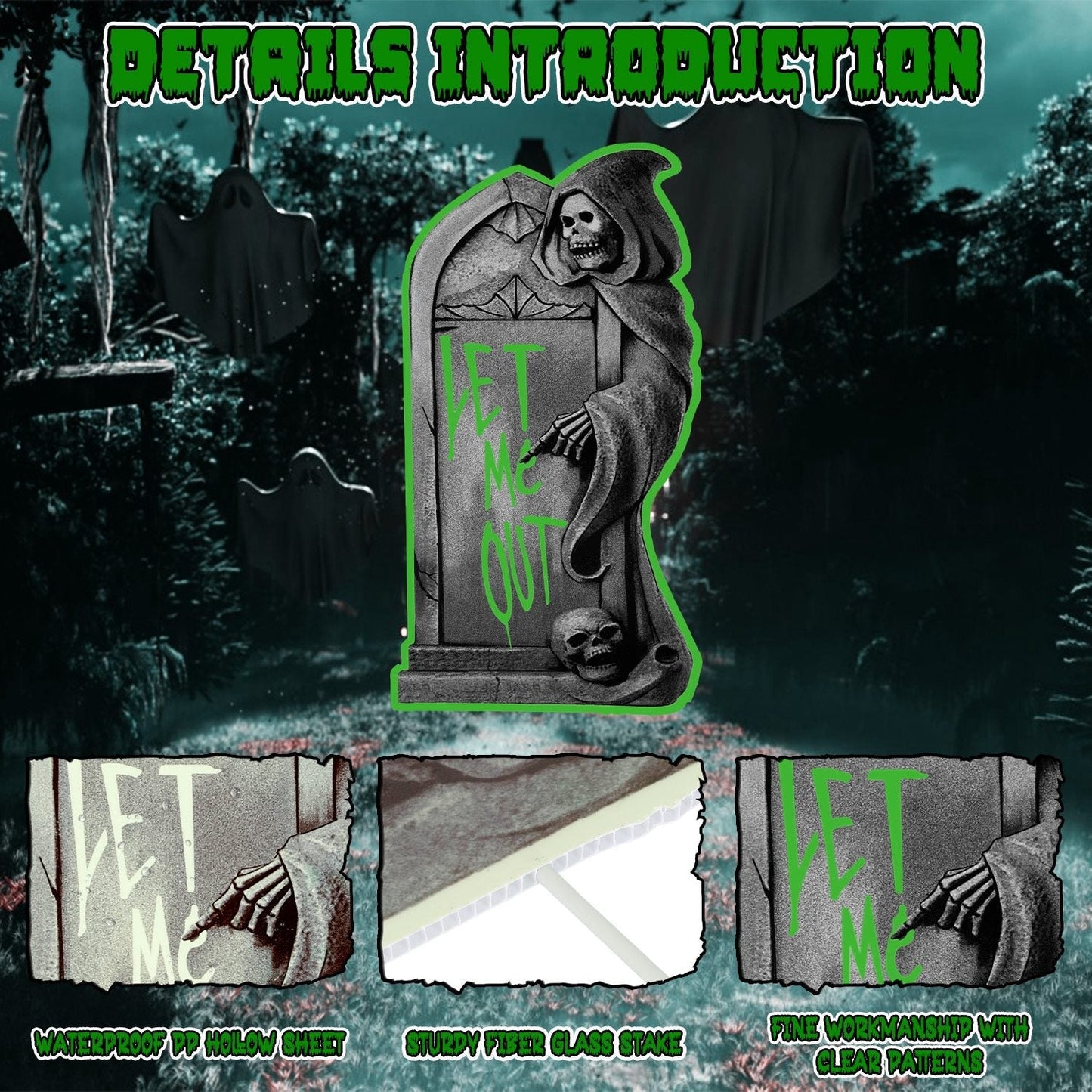 Halloween Tombstone Yard Sign Decorations 6Pcs Glow in the Dark Halloween RIP Tombstone Fluorescence Lawn Sign with 12 Stakes for Haunted House Garden