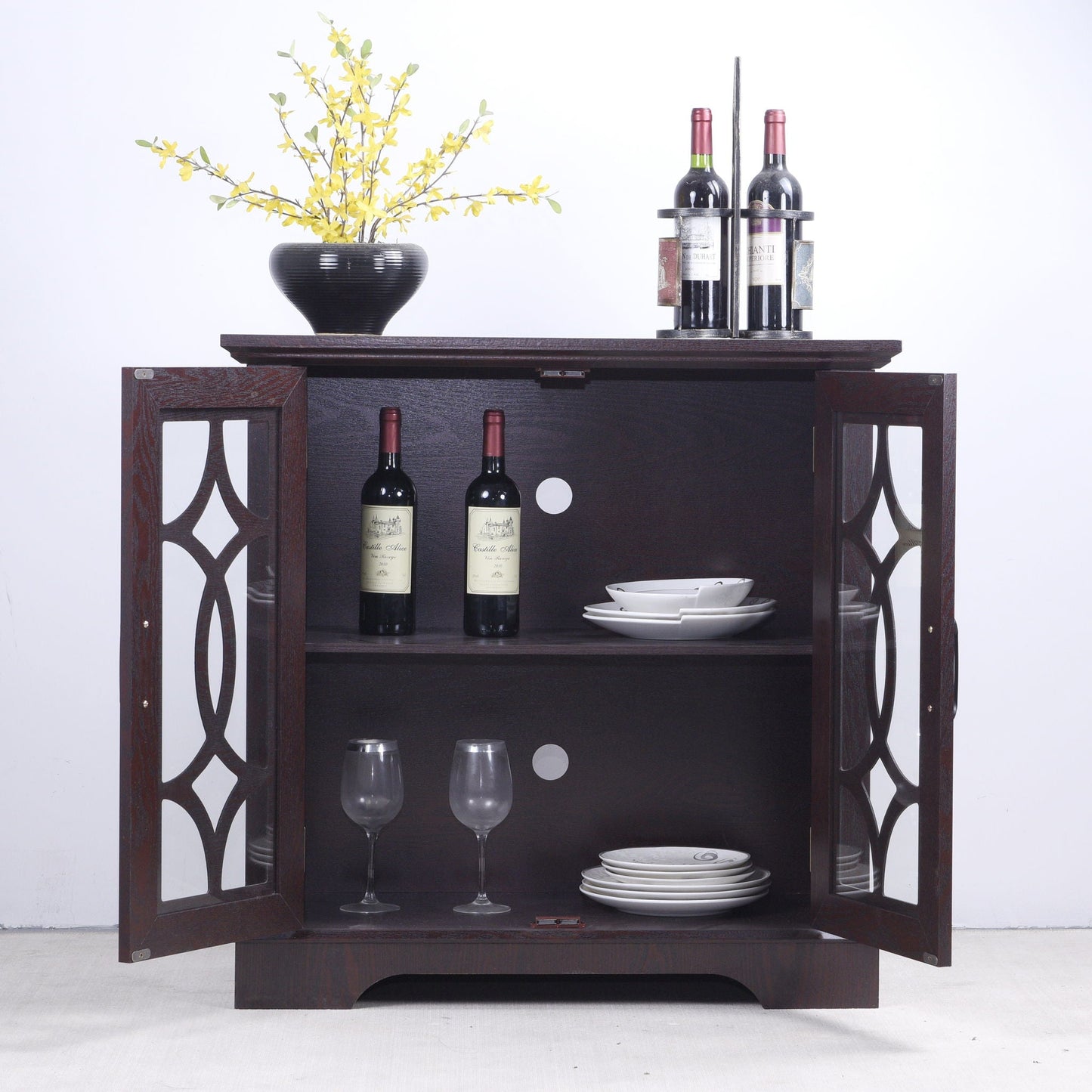 Modern Sideboard With Tempered Glass Doors - Ox Blood Red