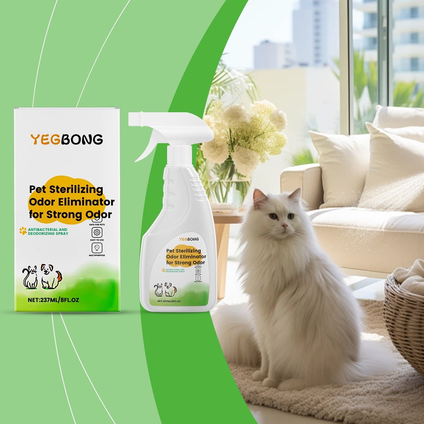 Yegbong Pet Deodorizing Spray, General-Purpose Indoor Household Cleaning Spray For Cats And Dogs, Freshens The Environment With Rotating Nozzle