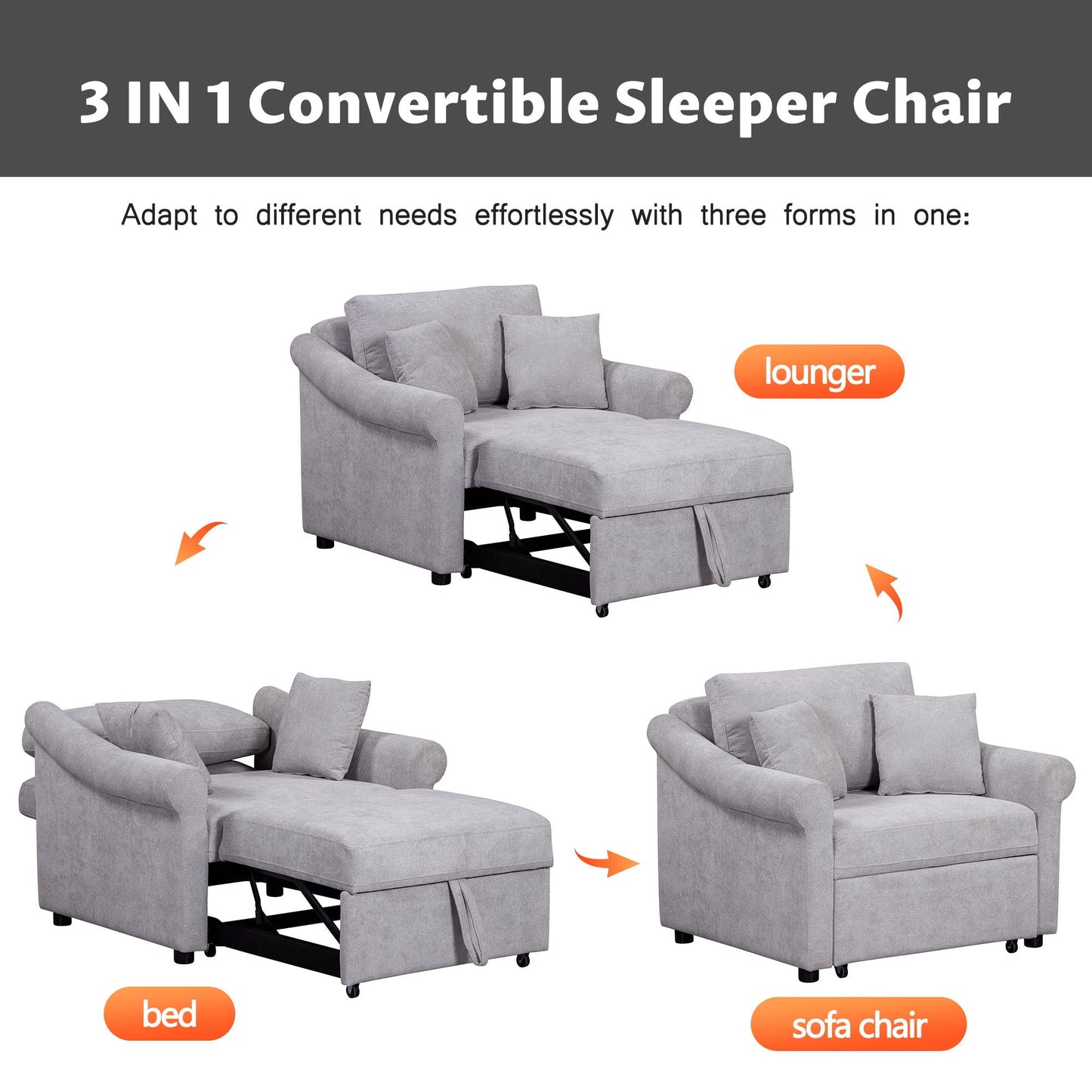 Convertible Sleeper Chair With Adjustable Backrest