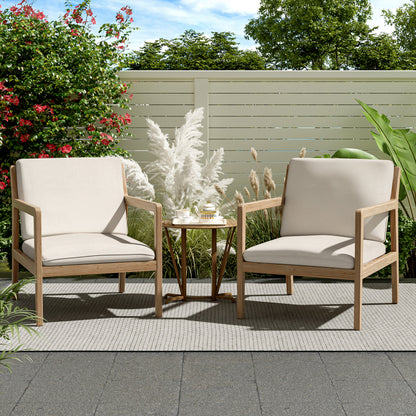 Outdoor Acacia Wood Armchair, Set of 2, Patio Club Chair with Cushions, Light Teak