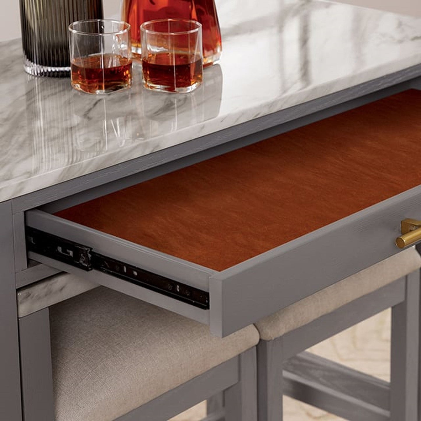 Light Gray Faux Marble Dining Table with Storage Drawer