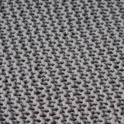 Chabani - Indoor Modern Knitted Fabric Cube Pouf Ottoman - Light Gray