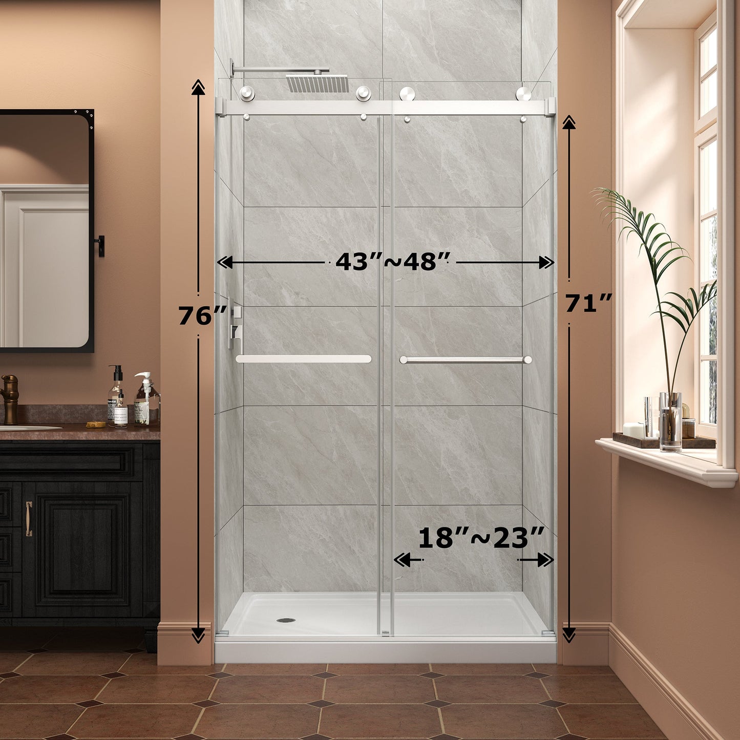 43"-48" W x 76" H Brushed Nickel Reversible Double Bypass Sliding Shower Door