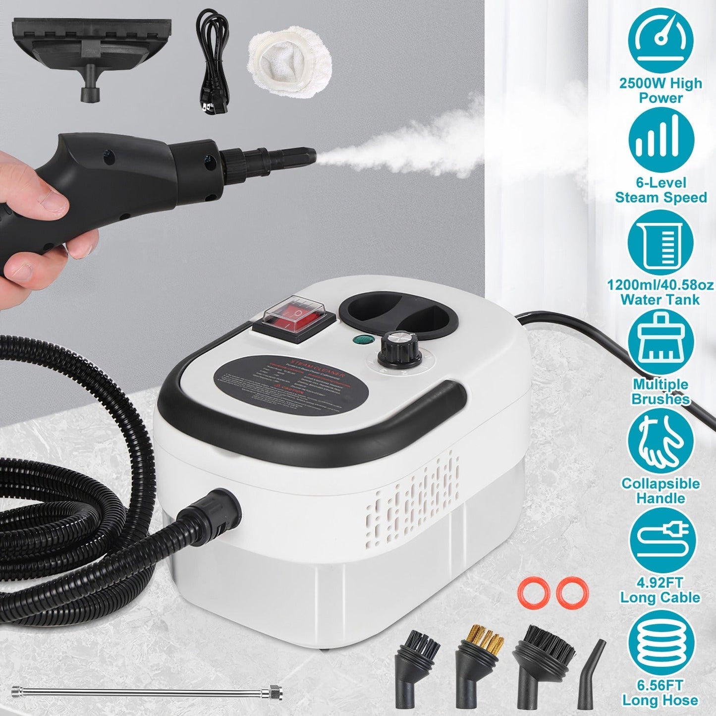 2500W Handheld Steamer Cleaner Multifunctional Little Steamer Powerful High Temp Steam Clean Machine for Cleaning Car Detailing Couch Floor Tile Micro