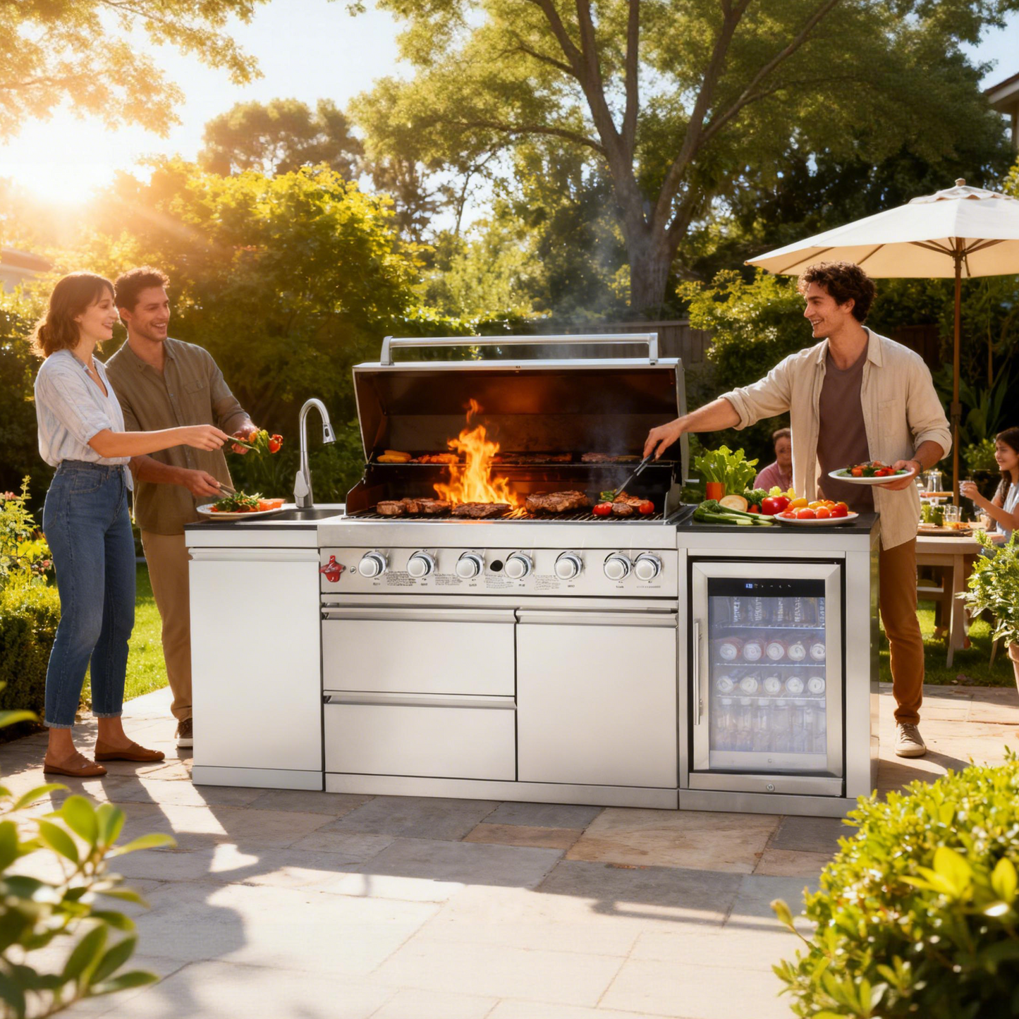 Outdoor Kitchen Island 82.5 Inch 6-Burner Propane Gas BBQ Grill