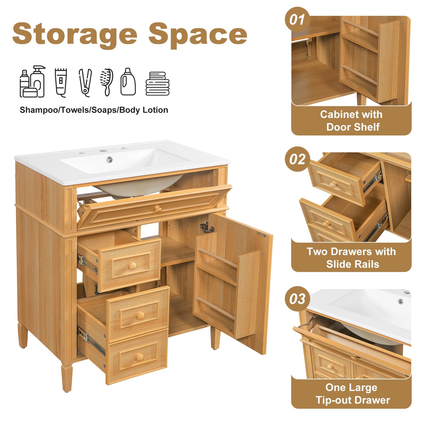 30" Bathroom Vanity with Sink and Wood Vanity Cabinet