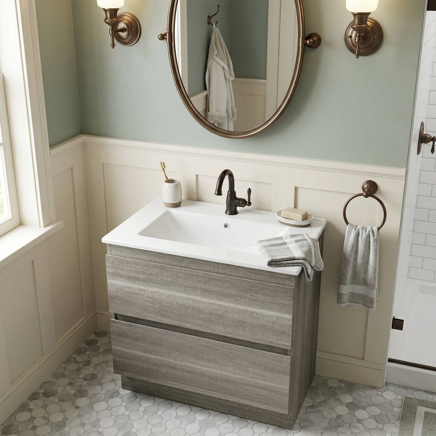 24"W x 18.5"D Drop-In Bathroom Ceramic Vessel Sink with Single Hole