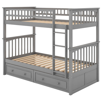 Mystrene - Twin Over Twin Bunk Bed With Drawers, Convertible Beds