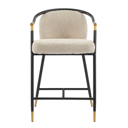26" H Upholstered Counter Stool with Metal Frame (Set of 2) - Almond