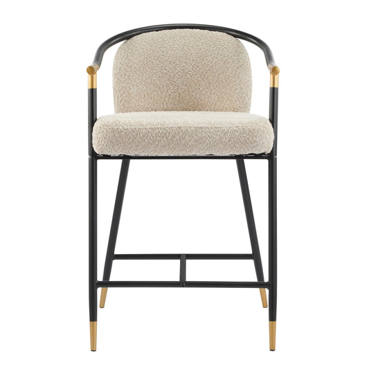 26" H Upholstered Counter Stool with Metal Frame (Set of 2) - Almond