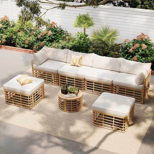 All-Weather 7-Piece Rattan Outdoor Sectional Sofa Set
