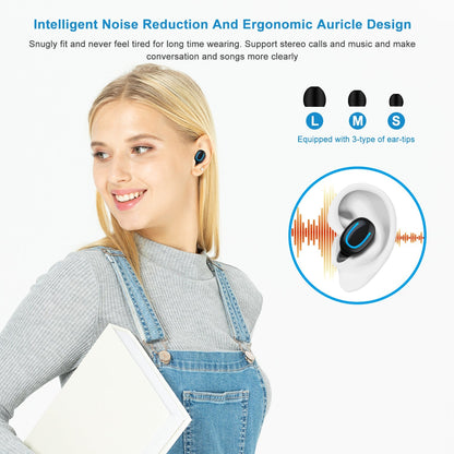 TWS Wireless 5.0 Earbuds In-Ear Stereo Headset Noise Canceling Earphone Headsets w/Mic Magnetic Charging Dock for Driving Working Travelling