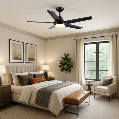 Ceiling Fan With Lights And Remote Control, Reversible DC Motor, 6 Speeds, 3 Cct Dimmable LED, Quiet Timer For Indoor - Black