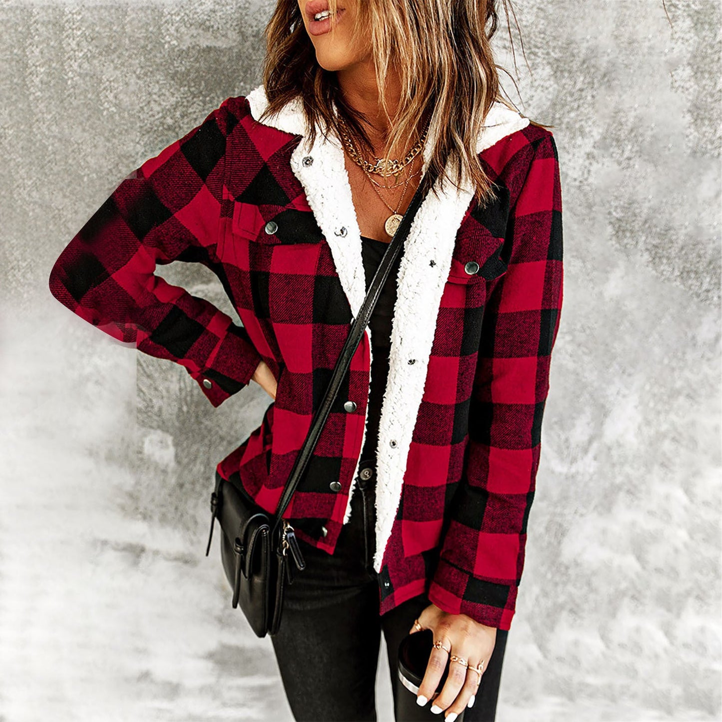 New Red plaid Winter jacket for women