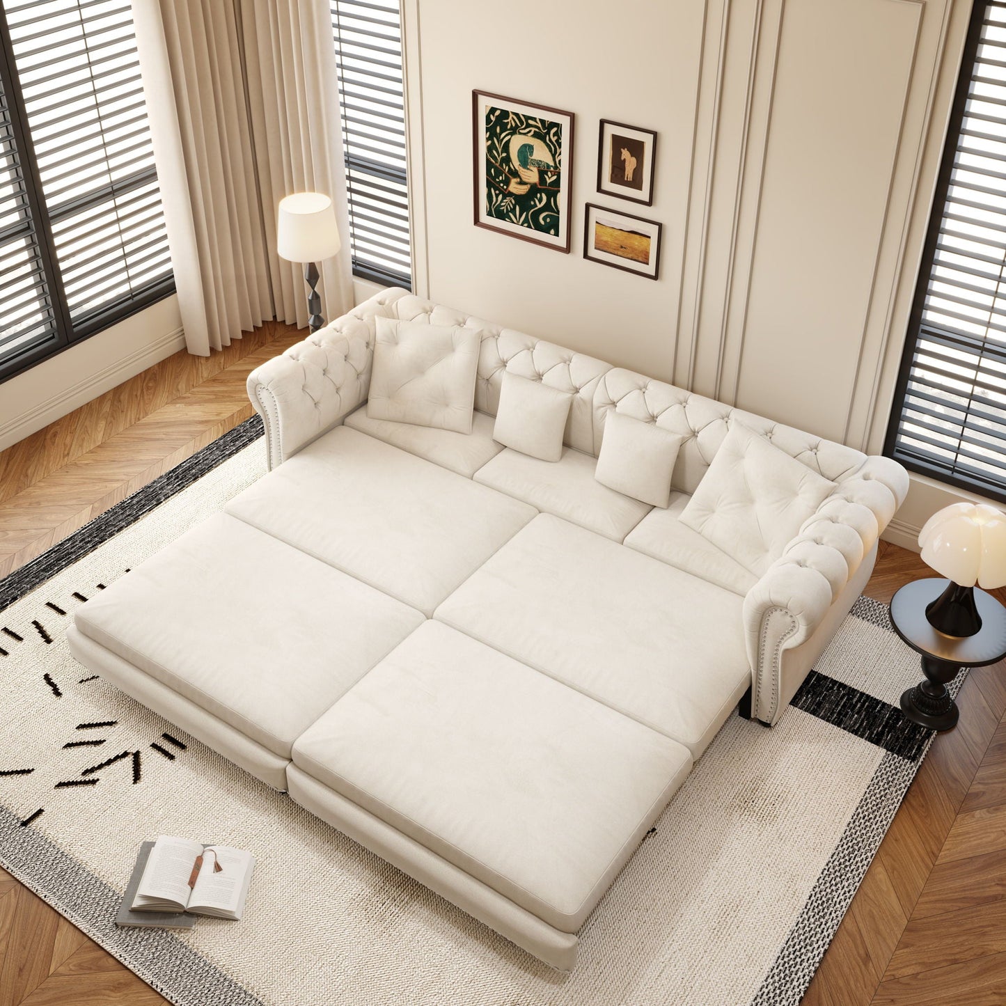 3 In 1 Pull Out Convertible Sleeper Sofa Bed, King Size, Chaise Lounge
