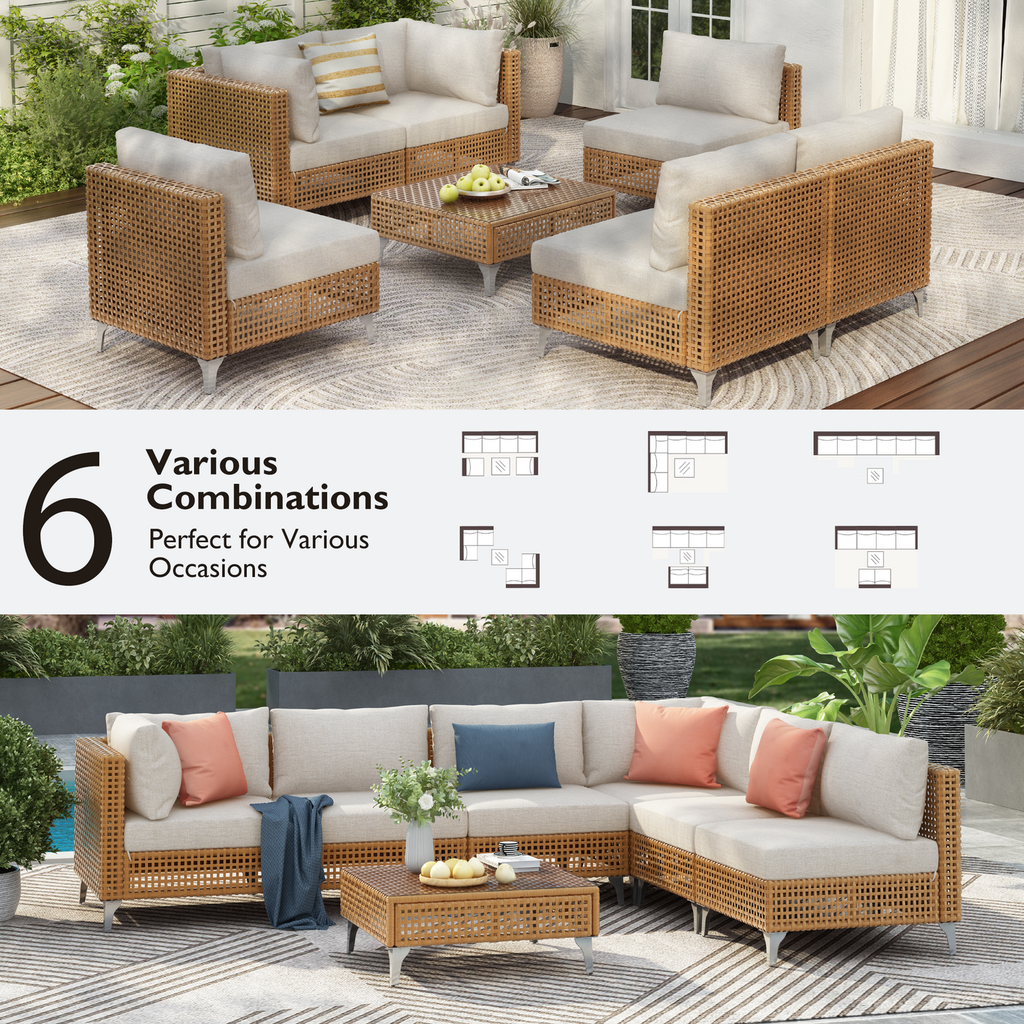 K&K 7-Piece Wicker Patio Furniture Set