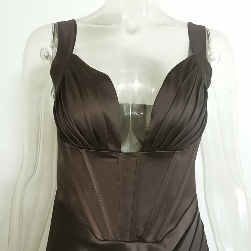 New Sexy  mint green silk Deep V Leaky Back Nightclub Dress for women
